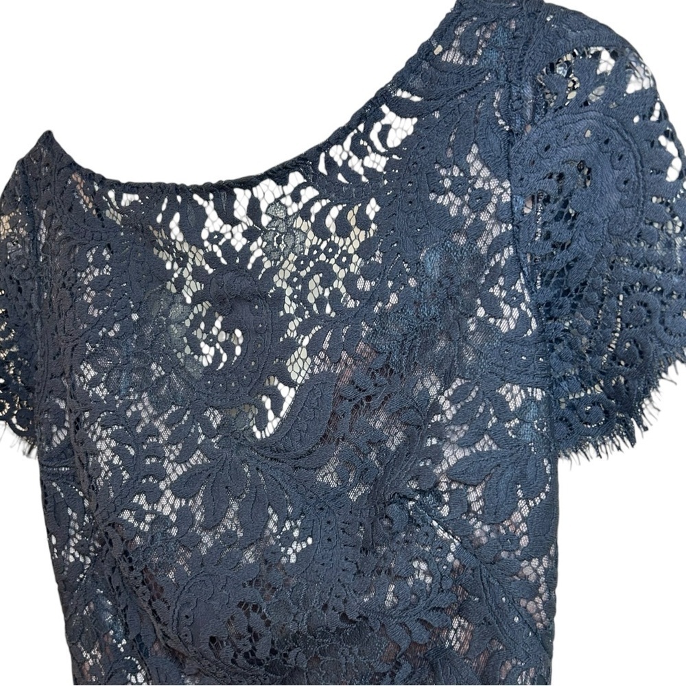 Theia - Women’s Lace, High-Low Mermaid Maxi Gown, Evening - Navy Blue, Size 0 - Picture 12 of 17